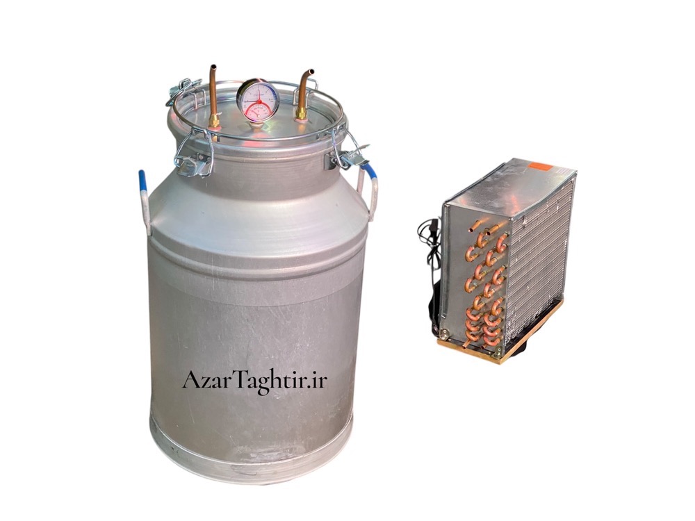 عرقگیر برقی گلابگیر دستگاه تقطیر فن دار مسی ۲ خروجی رادیاتور دار درجه دار حرفه ای